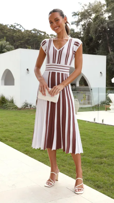 Clementine Midi Dress - White/Brown sold by Billy J