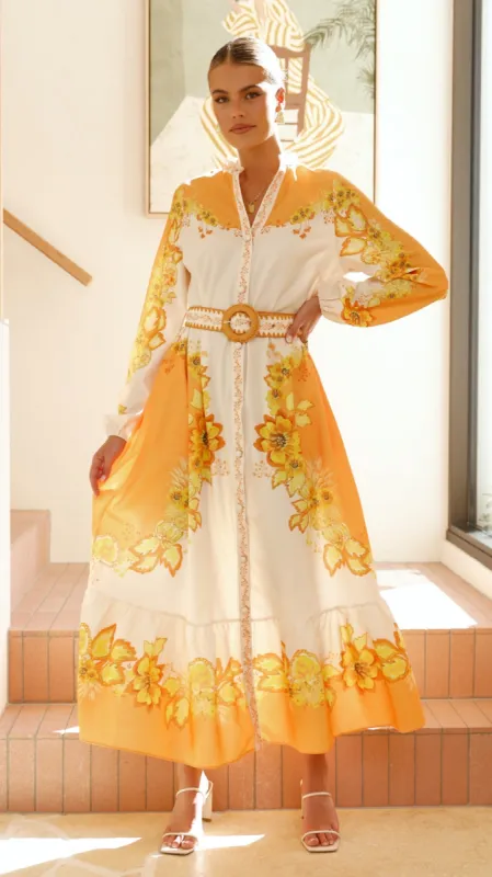 Addison Maxi Dress - Orange/Yellow Floral made by Bubblegum