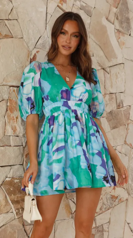 Frankie Mini Dress - Blue Multi sold by Billy J