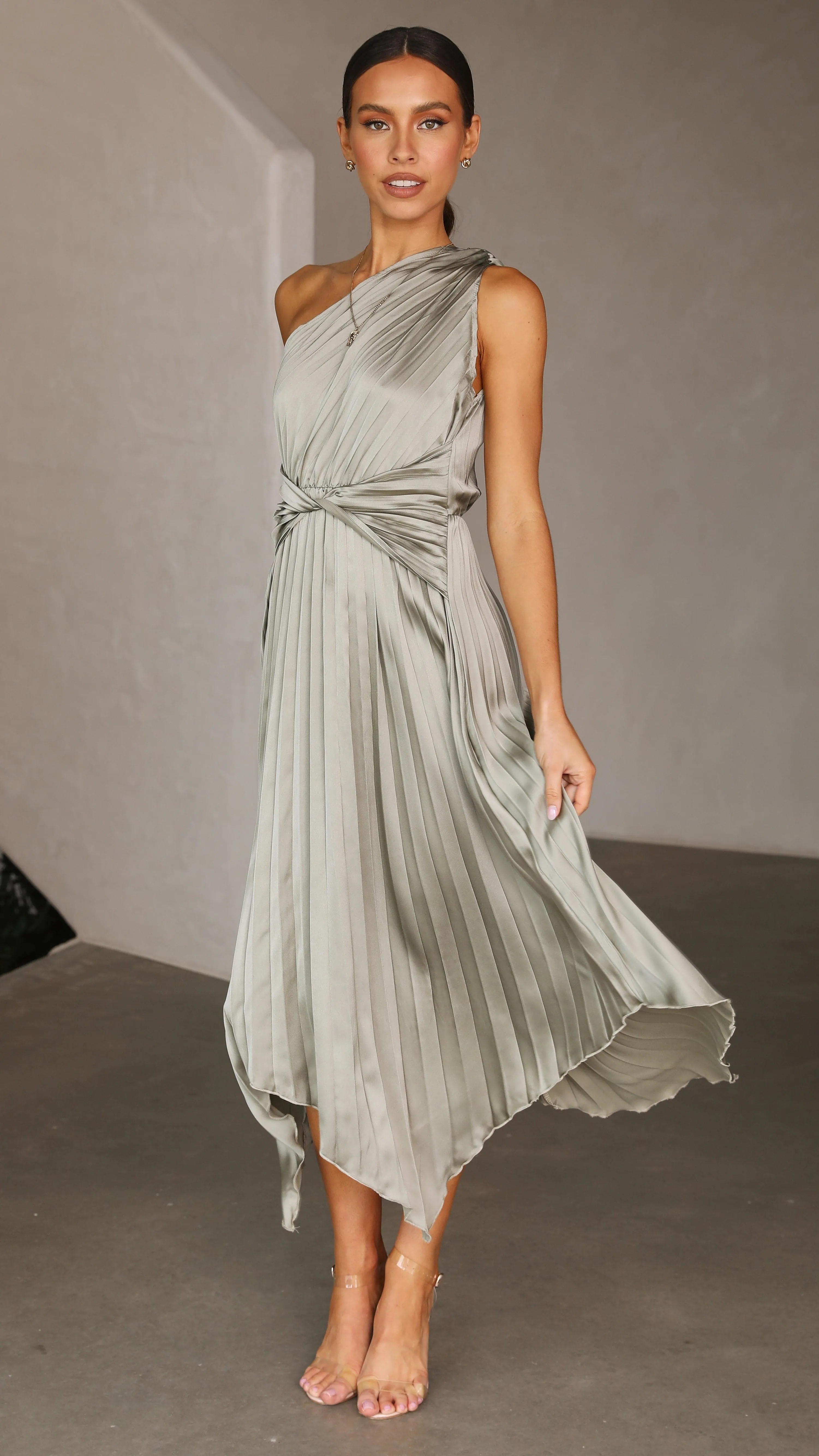 Cali One Shoulder Midi Dress - Olive sold by Billy J product image thumbnail 3