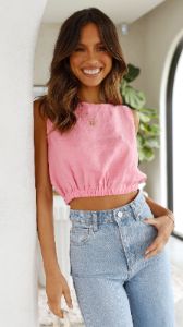 Aimee Linen Top - Pink sold by Billy J