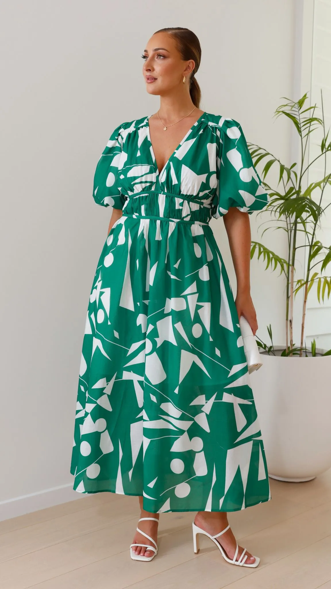 Venice Midi Dress - Green/White sold by Billy J