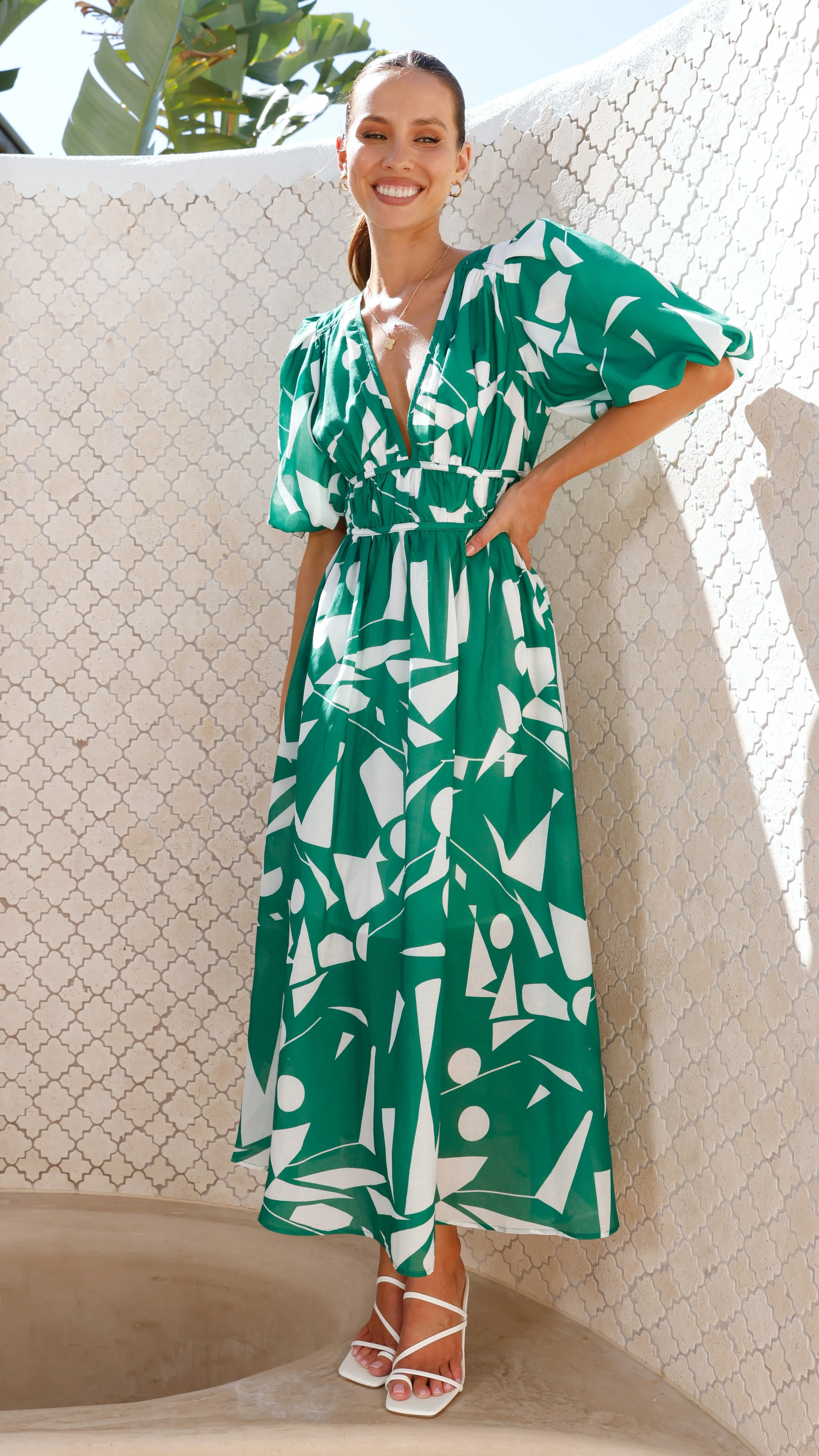 Venice Midi Dress - Green/White sold by Billy J product image thumbnail 2