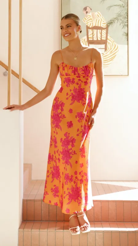 Margie Midi Dress - Orange / Pink Floral sold by Billy J