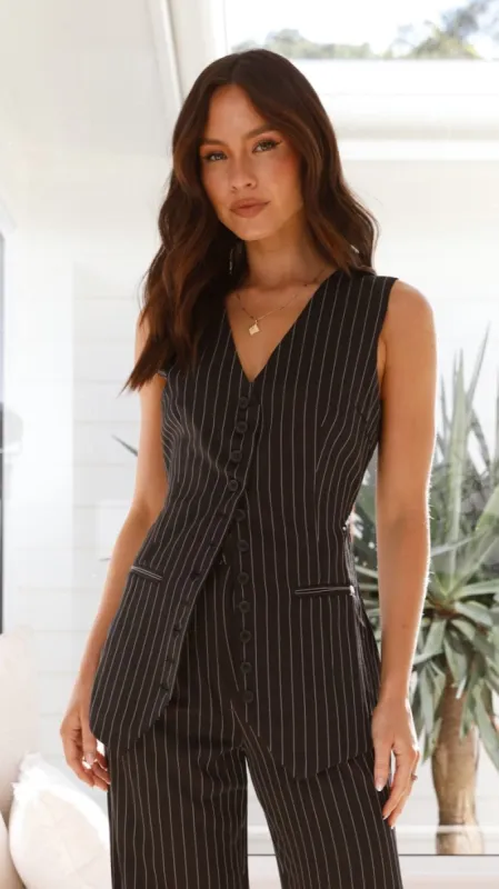 Pilar Vest - Black Pinstripe sold by Billy J