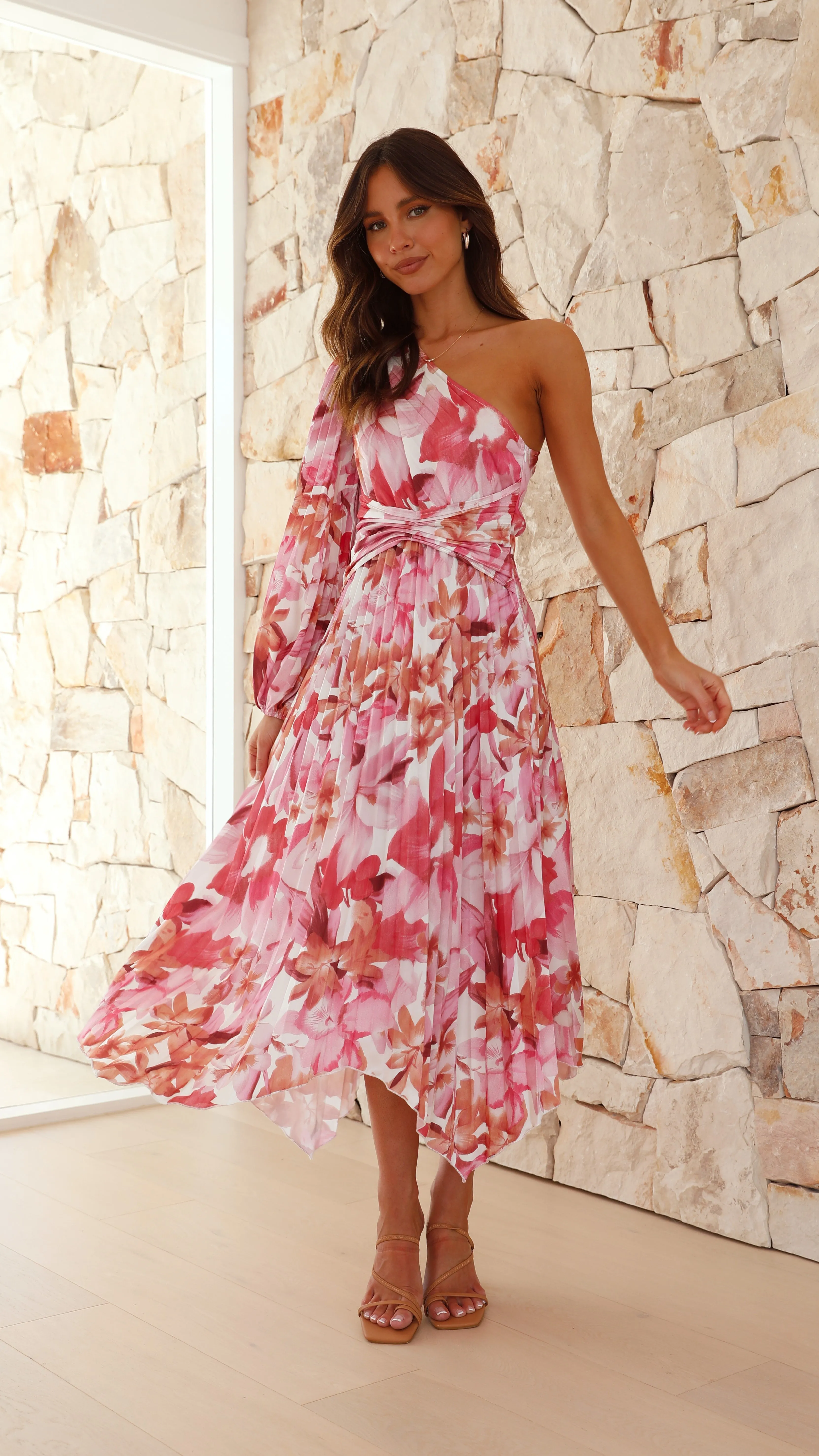 Brooklyn One Shoulder Midi Dress - Pink Floral sold by Billy J product image thumbnail 3
