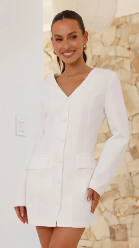 Madelaine Long Sleeve Mini Dress - White sold by Billy J