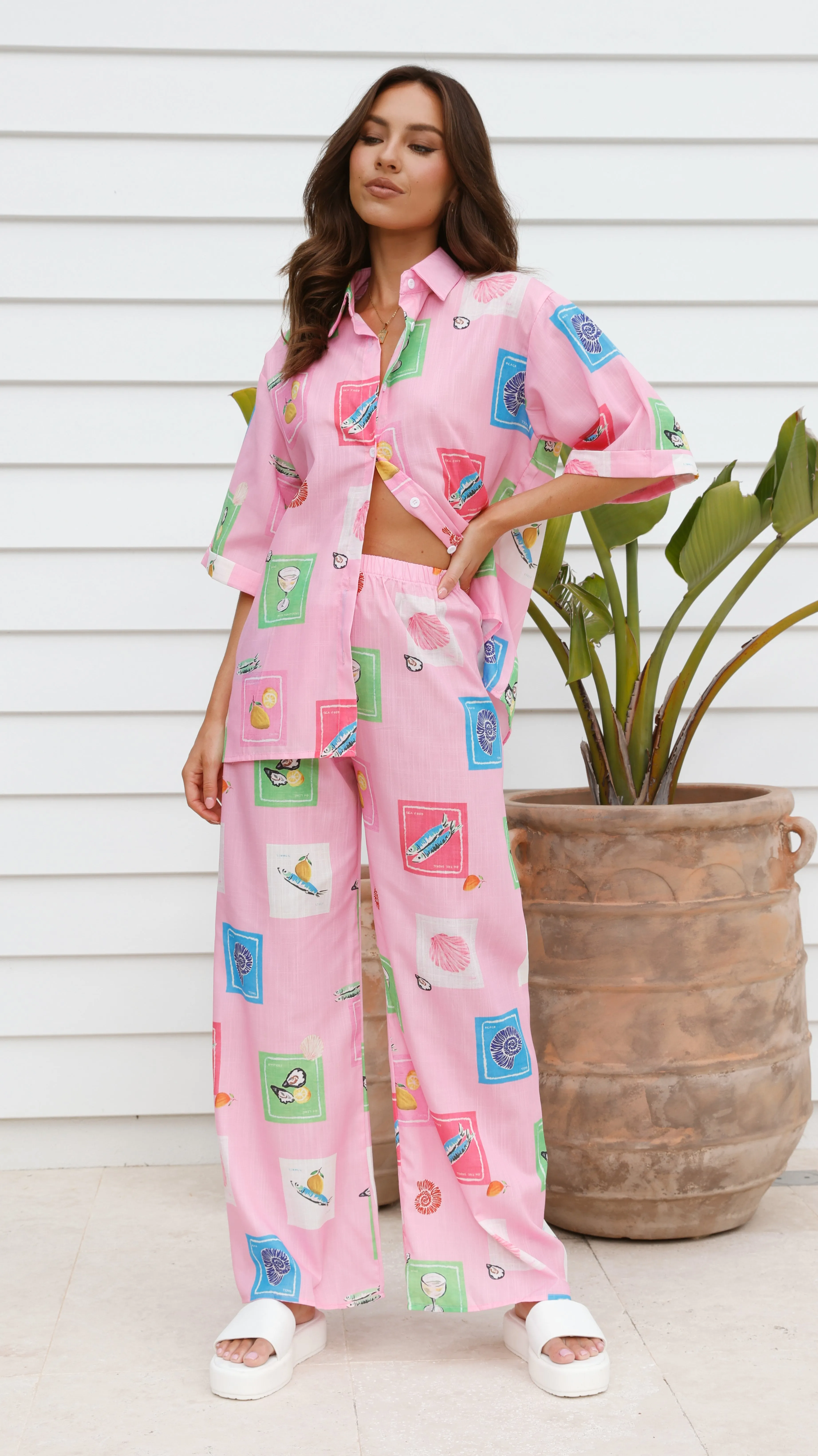 Kourt Button Up Shirt and Pants Set - Pink Stamps Set sold by Billy J product image thumbnail 2