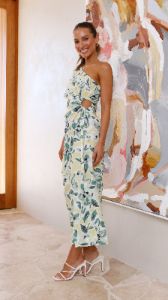 Bethany Midi Dress - Yellow/Green Floral sold by Billy J