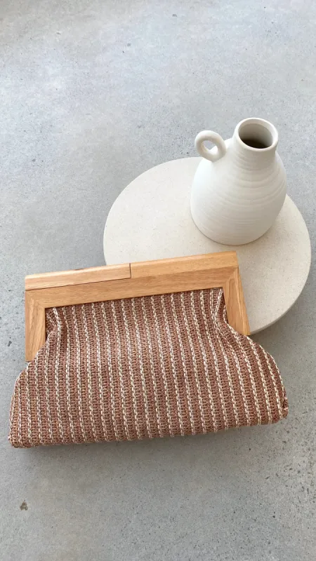 Zoey Thin Stripe Timber Frame Clutch - Tan sold by Billy J