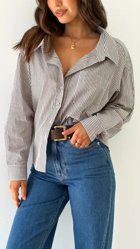 Haidera Long Sleeve Button Up Shirt - Brown Stripe sold by Billy J