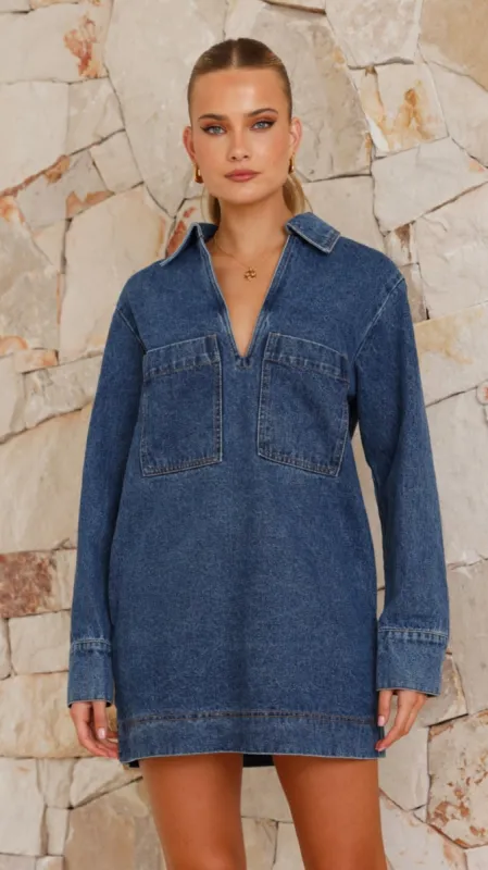 Tara Long Sleeve Mini Dress - Denim sold by Billy J