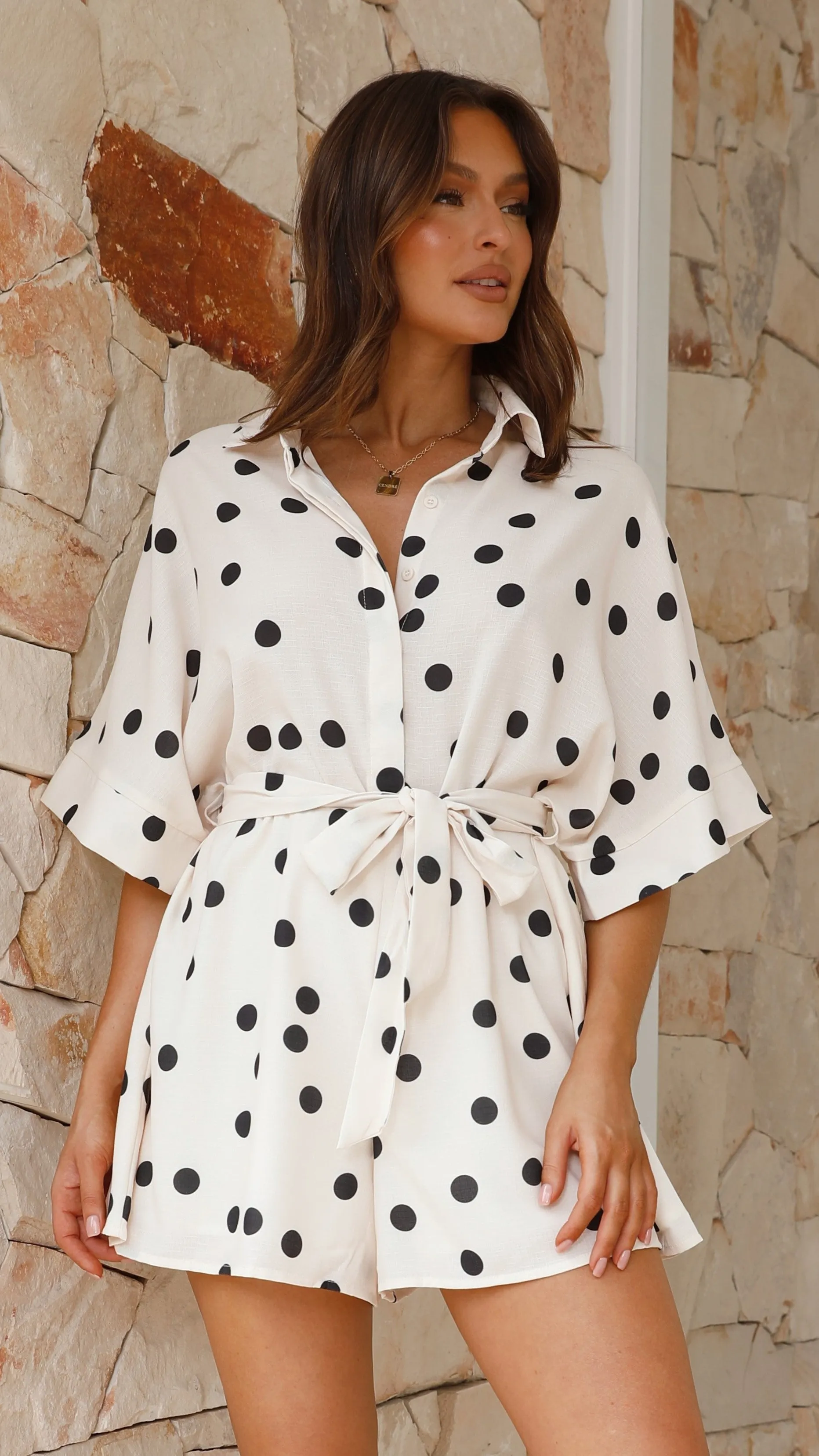 Tami Playsuit - Beige/Black Spot sold by Billy J
