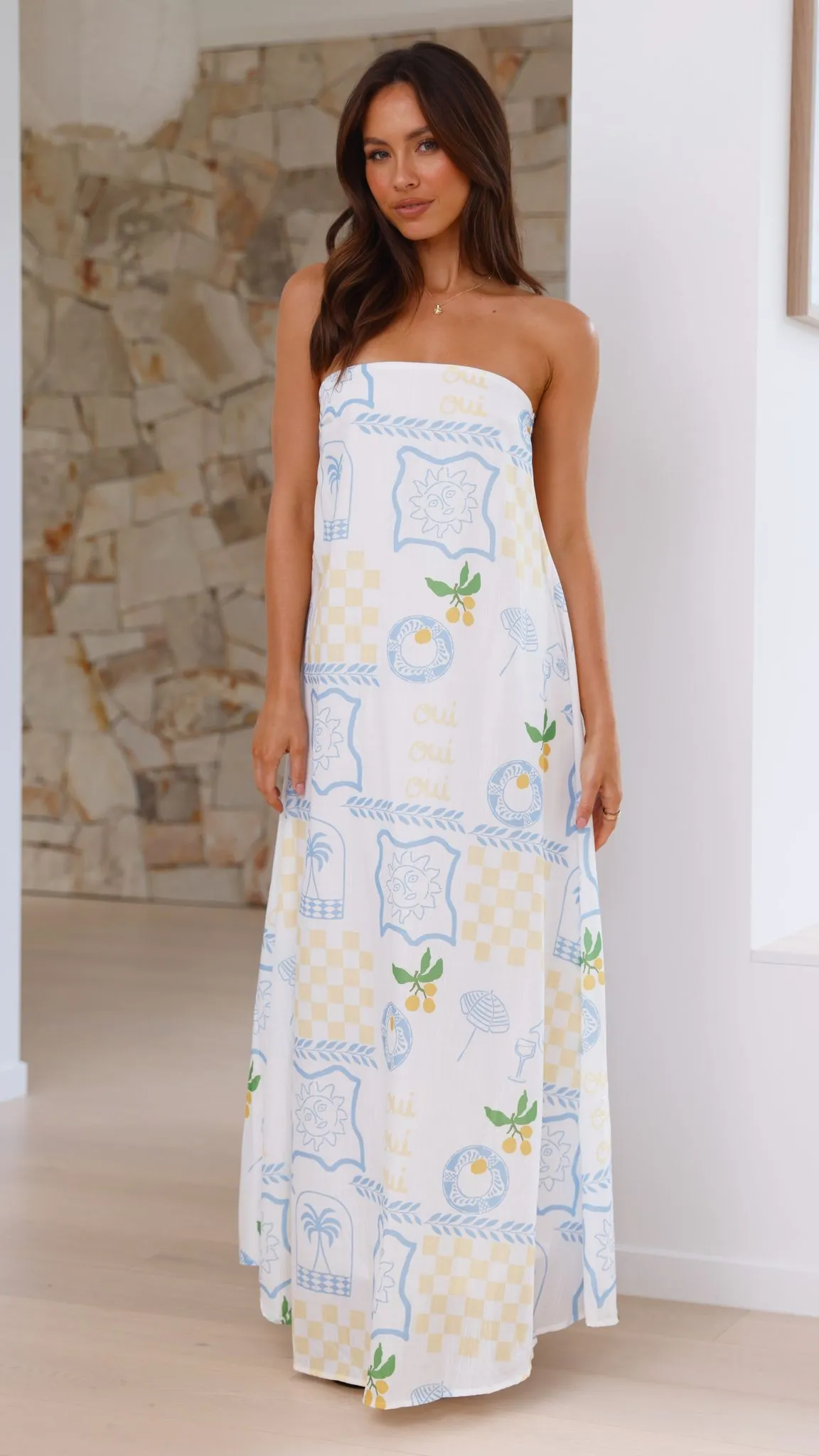 Connie Maxi Dress - Blue / Yellow Holiday Print sold by Billy J product image thumbnail 5