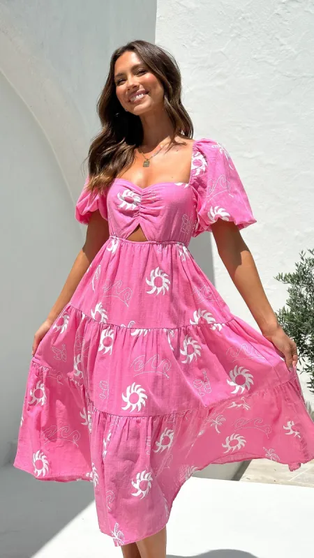 Imogen Midi Dress - Pink/White Sun sold by Billy J