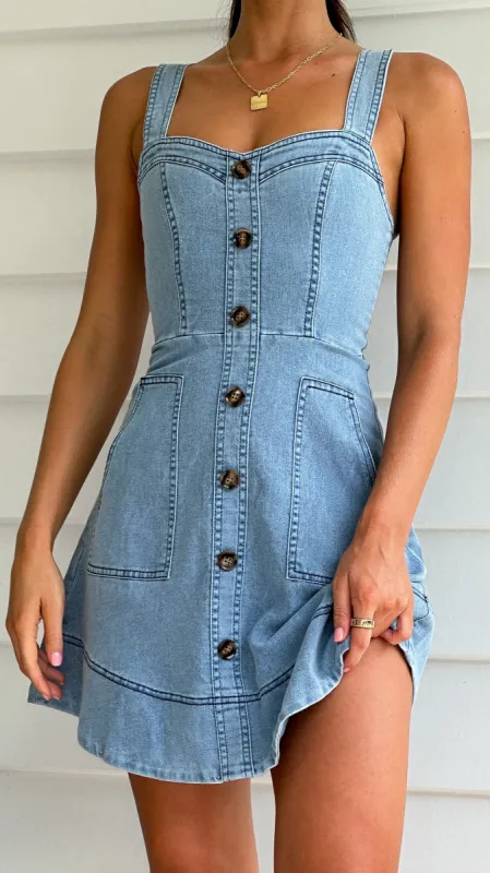Damalis Mini Dress - Mid Blue Denim sold by Billy J