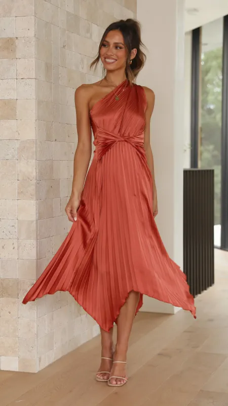 Cali One Shoulder Midi Dress - Copper sold by Billy J
