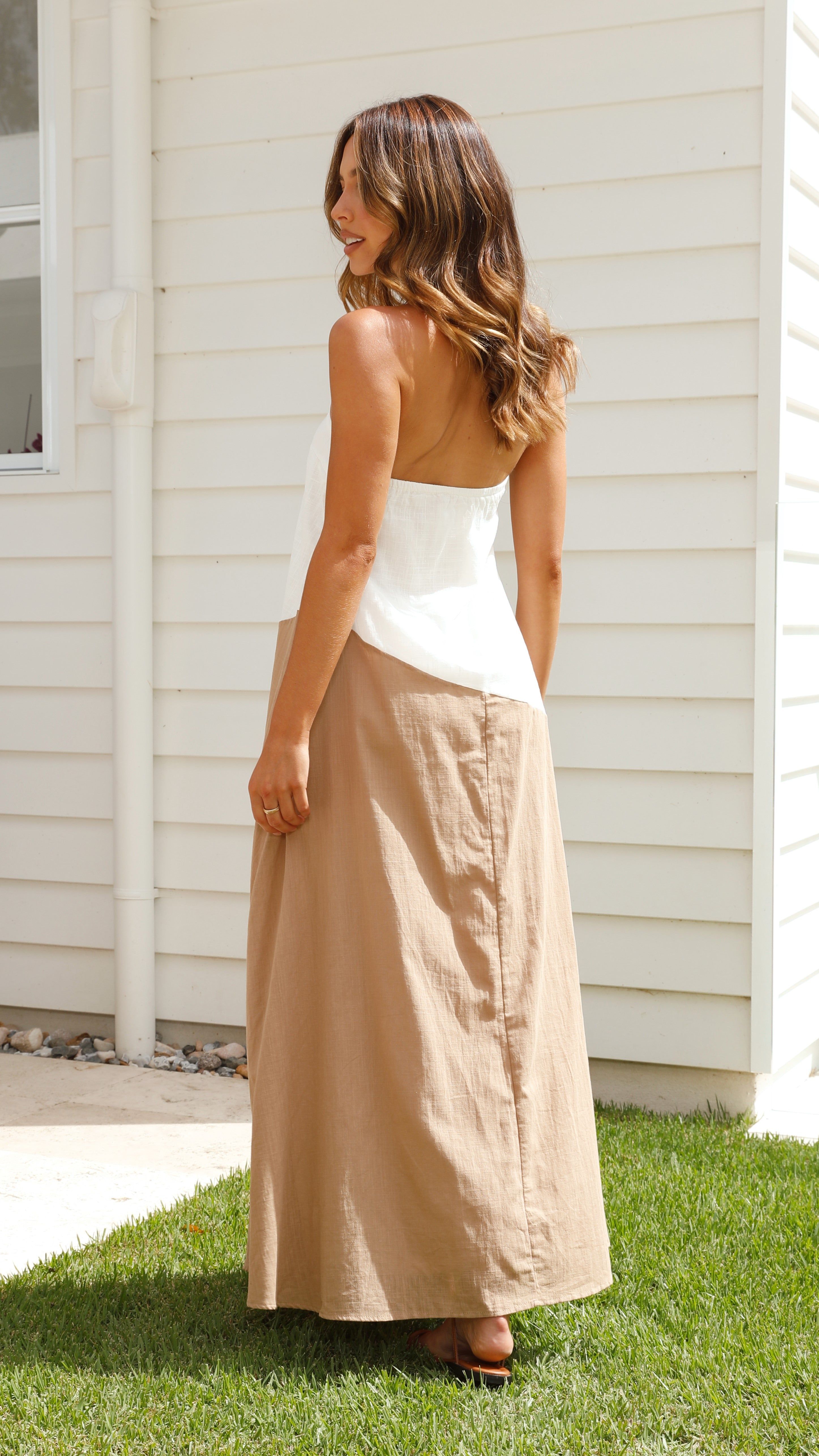 Connie Maxi Dress - Tan/White sold by Billy J product image thumbnail 2