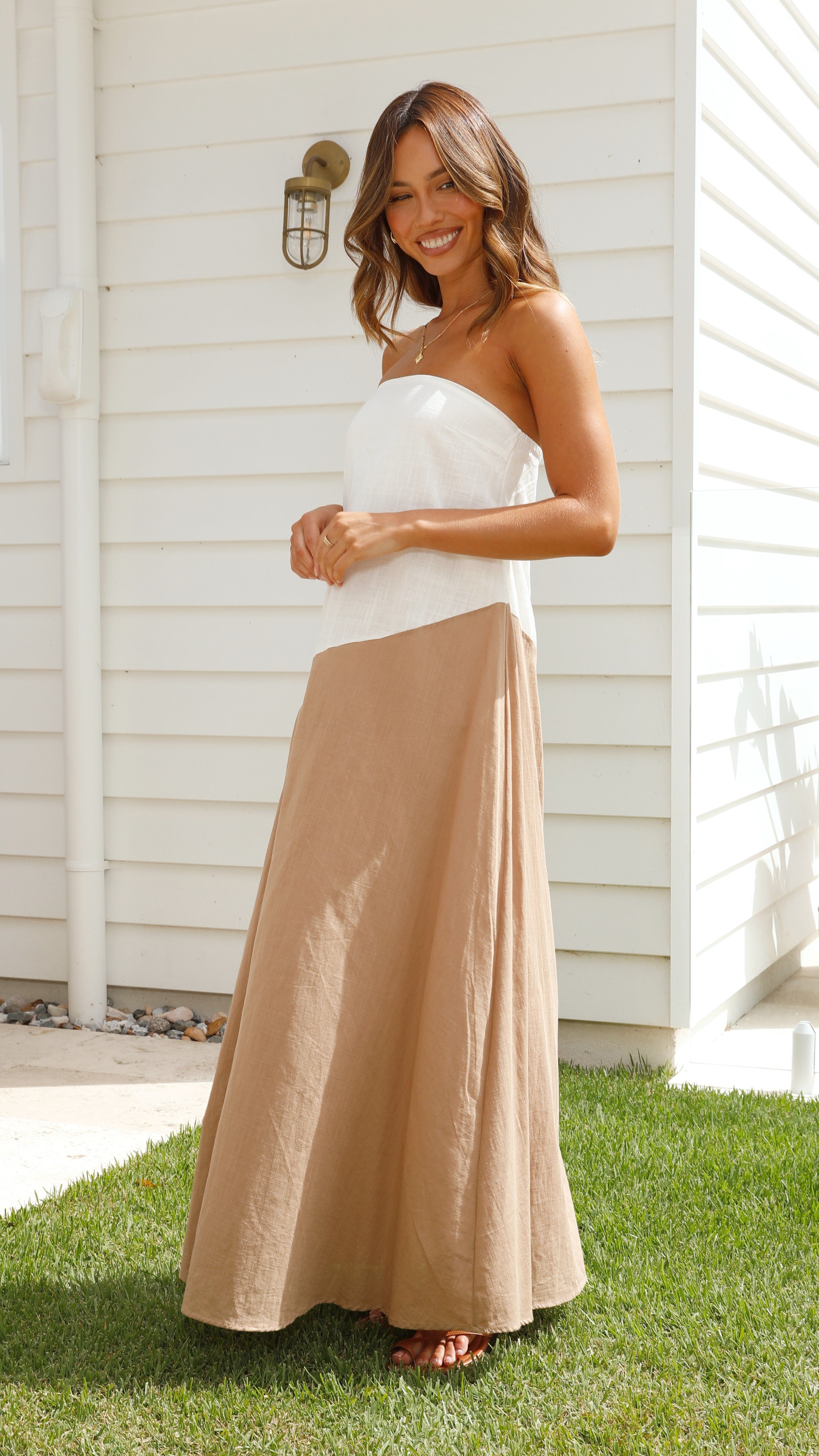 Connie Maxi Dress - Tan/White sold by Billy J product image thumbnail 5