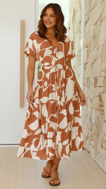 Goldie Maxi Dress - Tan/White sold by Billy J