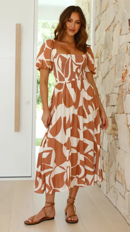 Ilene Midi Dress - Tan/White sold by Billy J