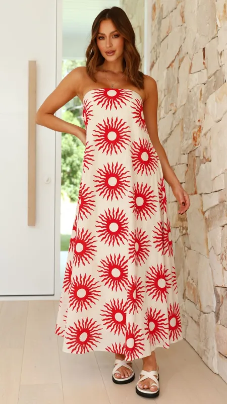 Connie Maxi Dress - Beige / Red Sun sold by Billy J