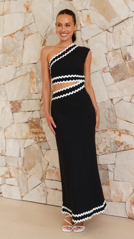Rafiya One Shoulder Maxi Dress - Black / White sold by Billy J