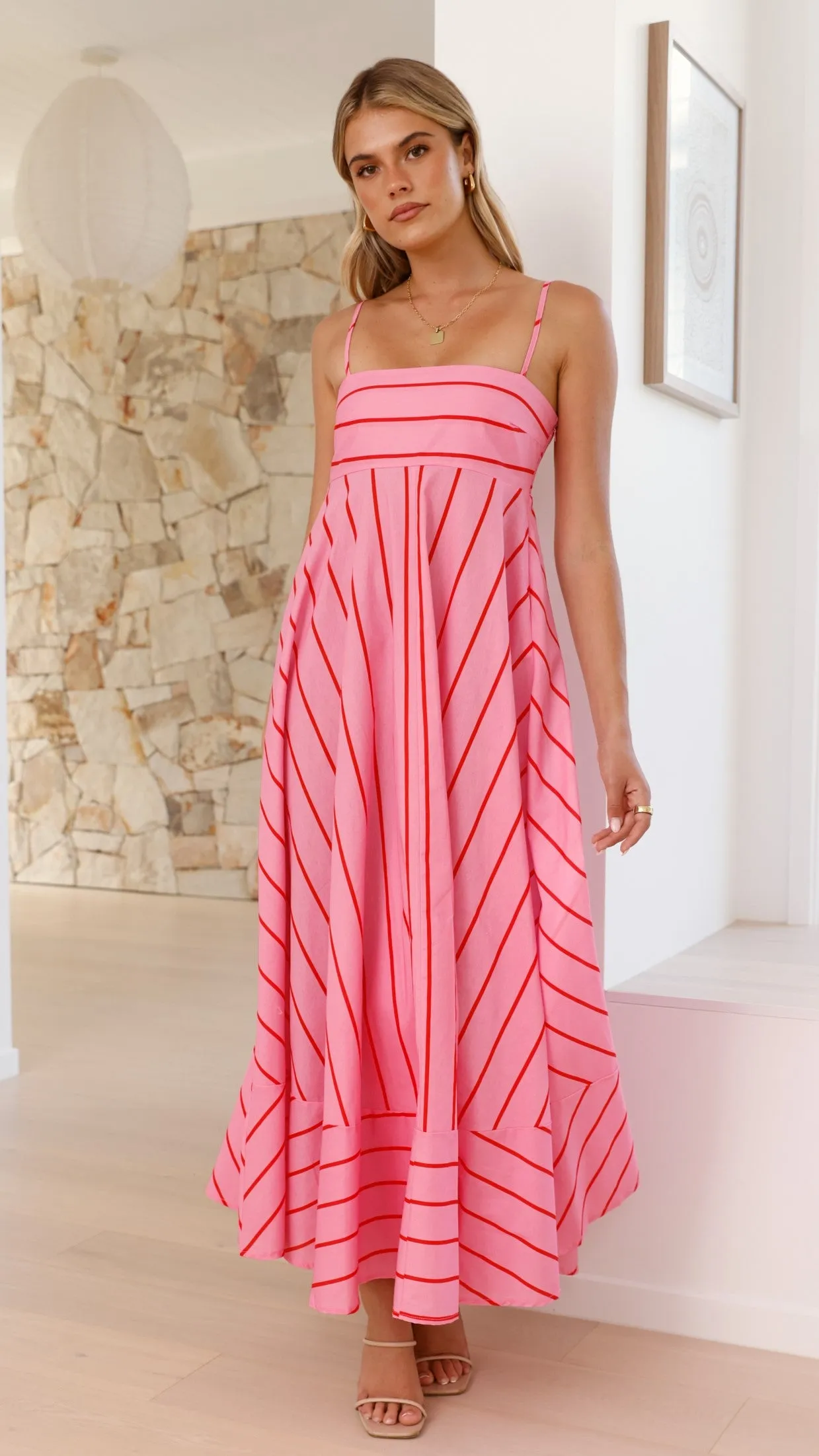 Kaethe Maxi Dress - Pink / Red Stripe sold by Billy J