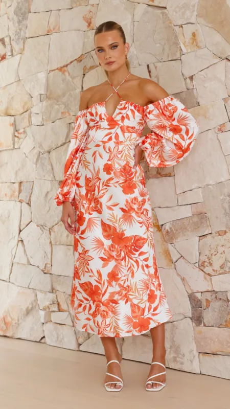 Aline Midi Dress - Orange Floral sold by Billy J