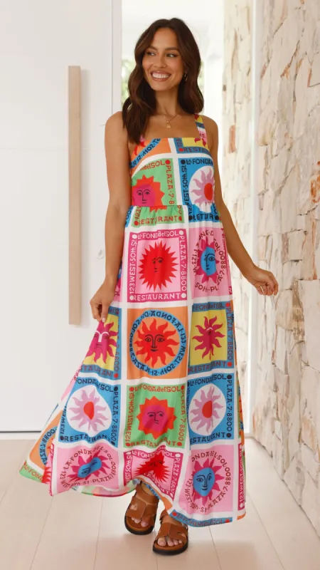 Amira Maxi Dress - Multi Colour Sun Print sold by Billy J