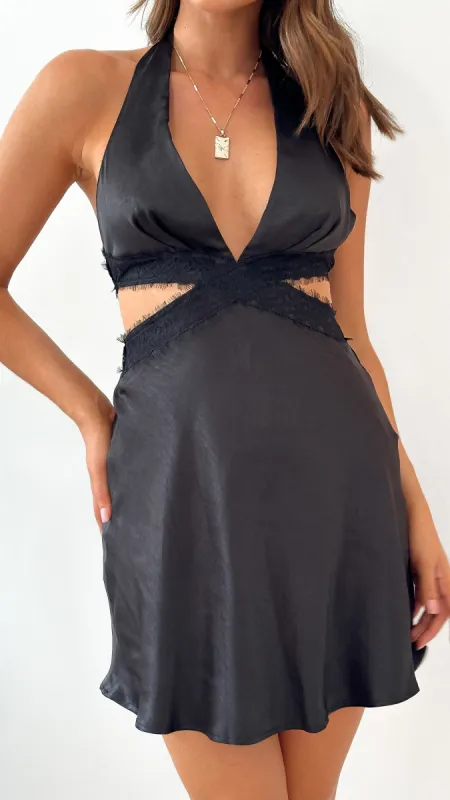Natalie Mini Dress - Black/Black Lace sold by Billy J