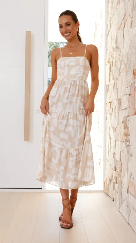 Jules Midi Dress - Beige Coco Print sold by Billy J