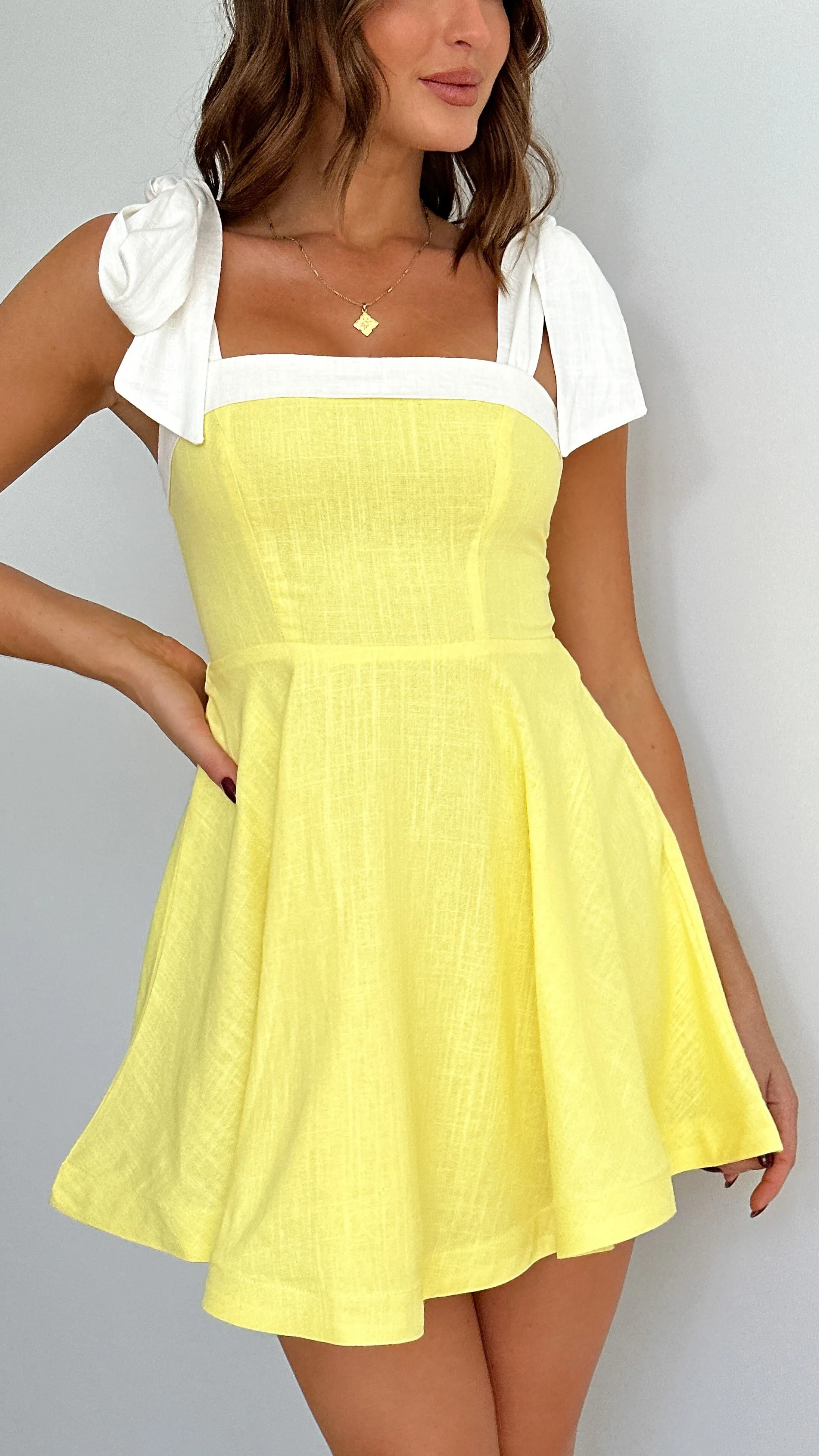 Balta Mini Dress - Yellow / White | Parallel