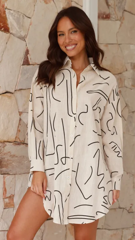 Piper Shirt Dress - Beige Swirl sold by Billy J