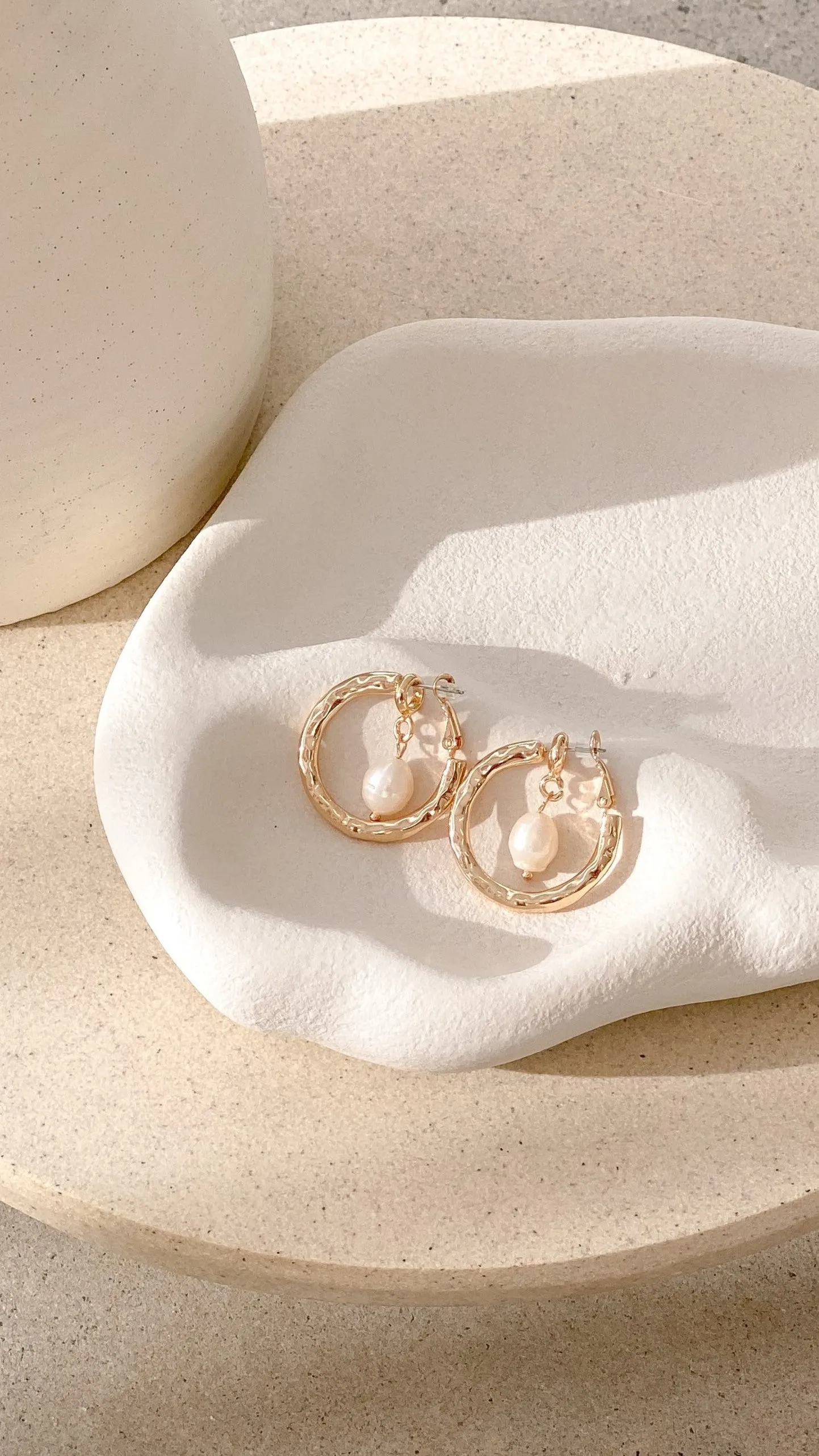 Chunky Pearl Hoop Earrings - Gold sold by Billy J