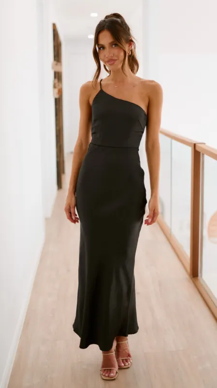 Esther One Shoulder Long Sleeve Dress - Black
