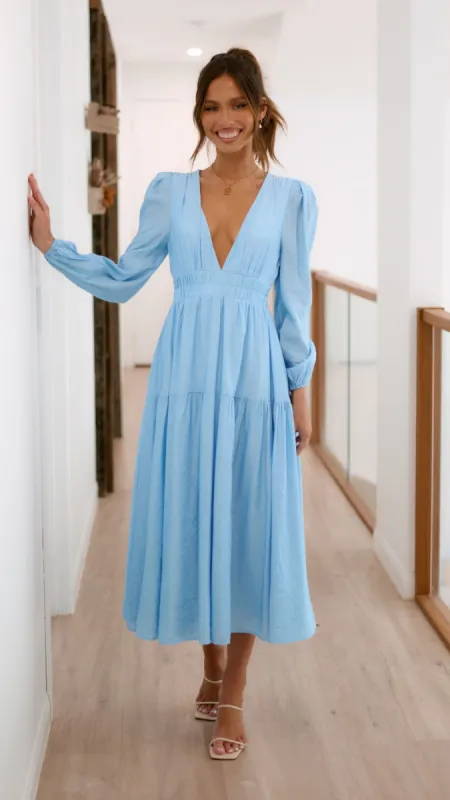Erin Long Sleeve Midi Dress - Blue sold by Billy J