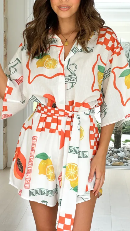 Margie Playsuit - Lemon / Papaya Print sold by Billy J
