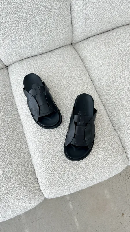 Pasquale Slides - Black leather sold by Billy J