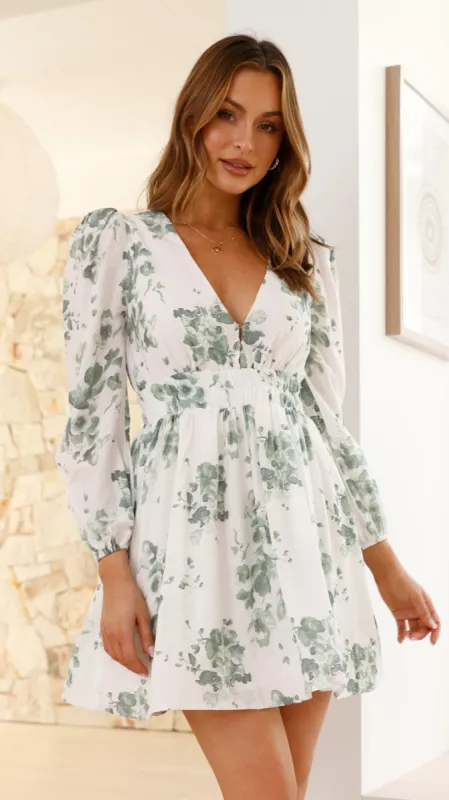 Charlotte Mini Dress - Green/White Floral sold by Billy J