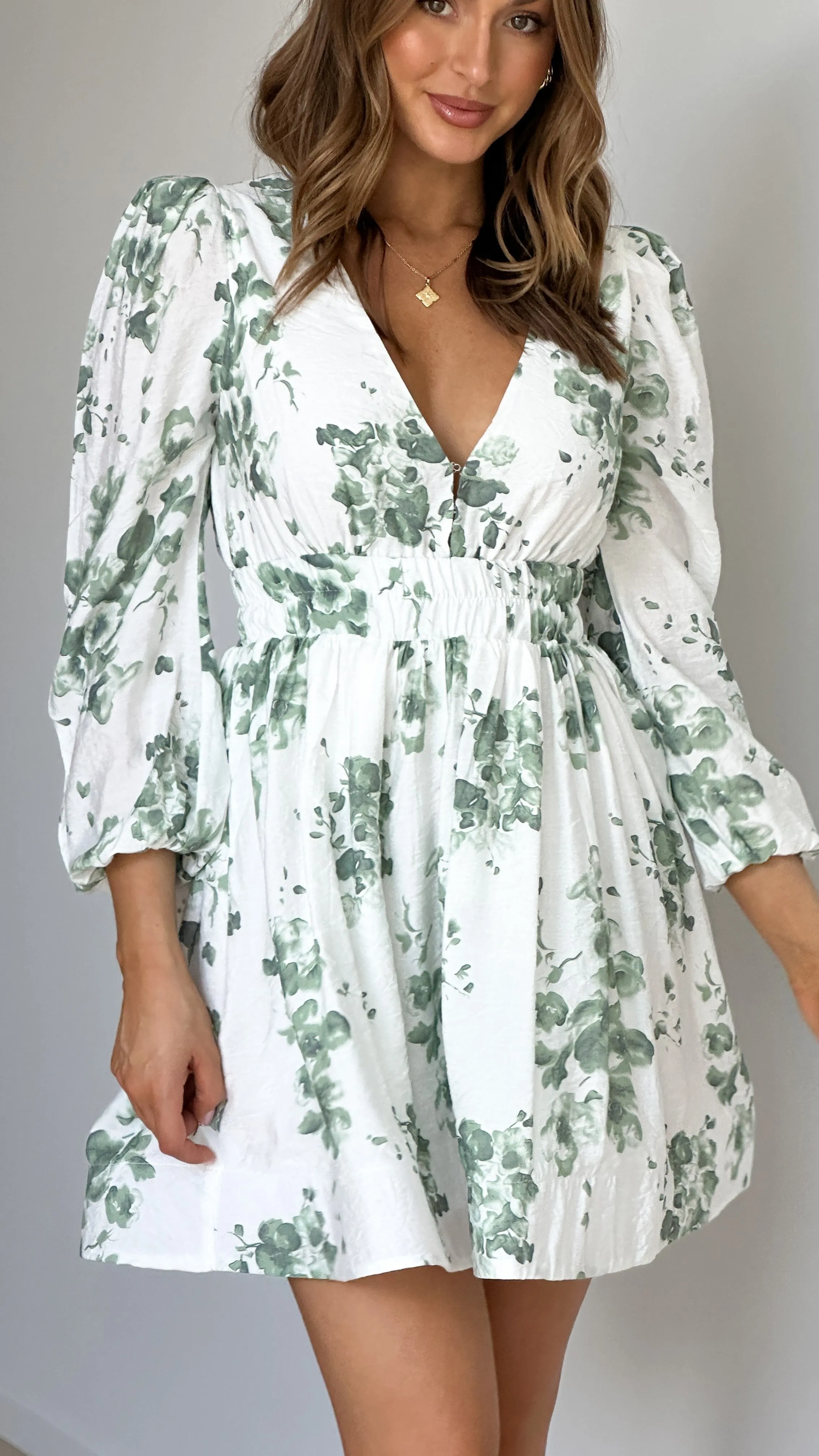 Charlotte Mini Dress - Green/White Floral sold by Billy J product image thumbnail 3