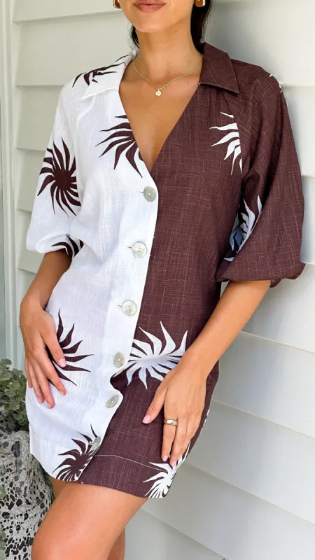 Kyra Mini Dress - Choc Sun Print Mix sold by Billy J
