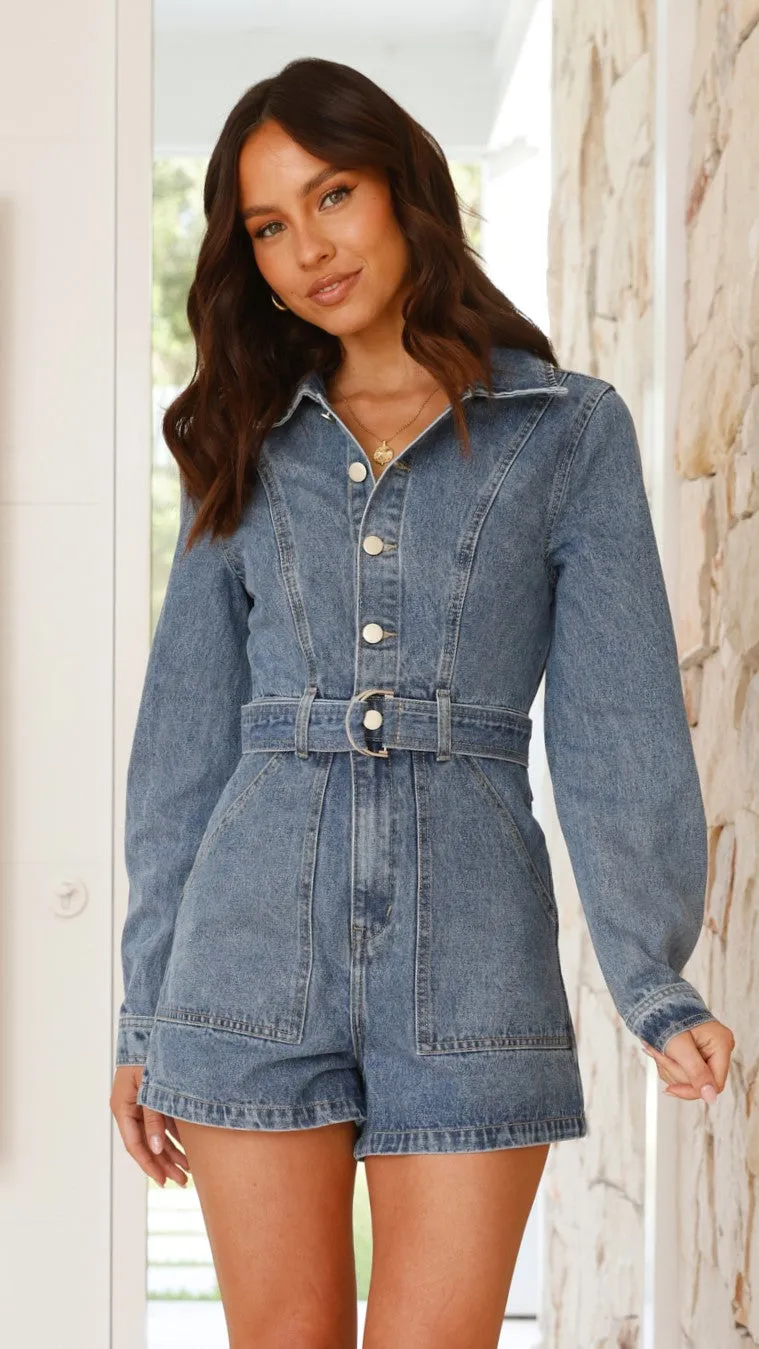 Lakeisha Long Sleeve Playsuit - Mid Blue Denim sold by Billy J product image thumbnail 5