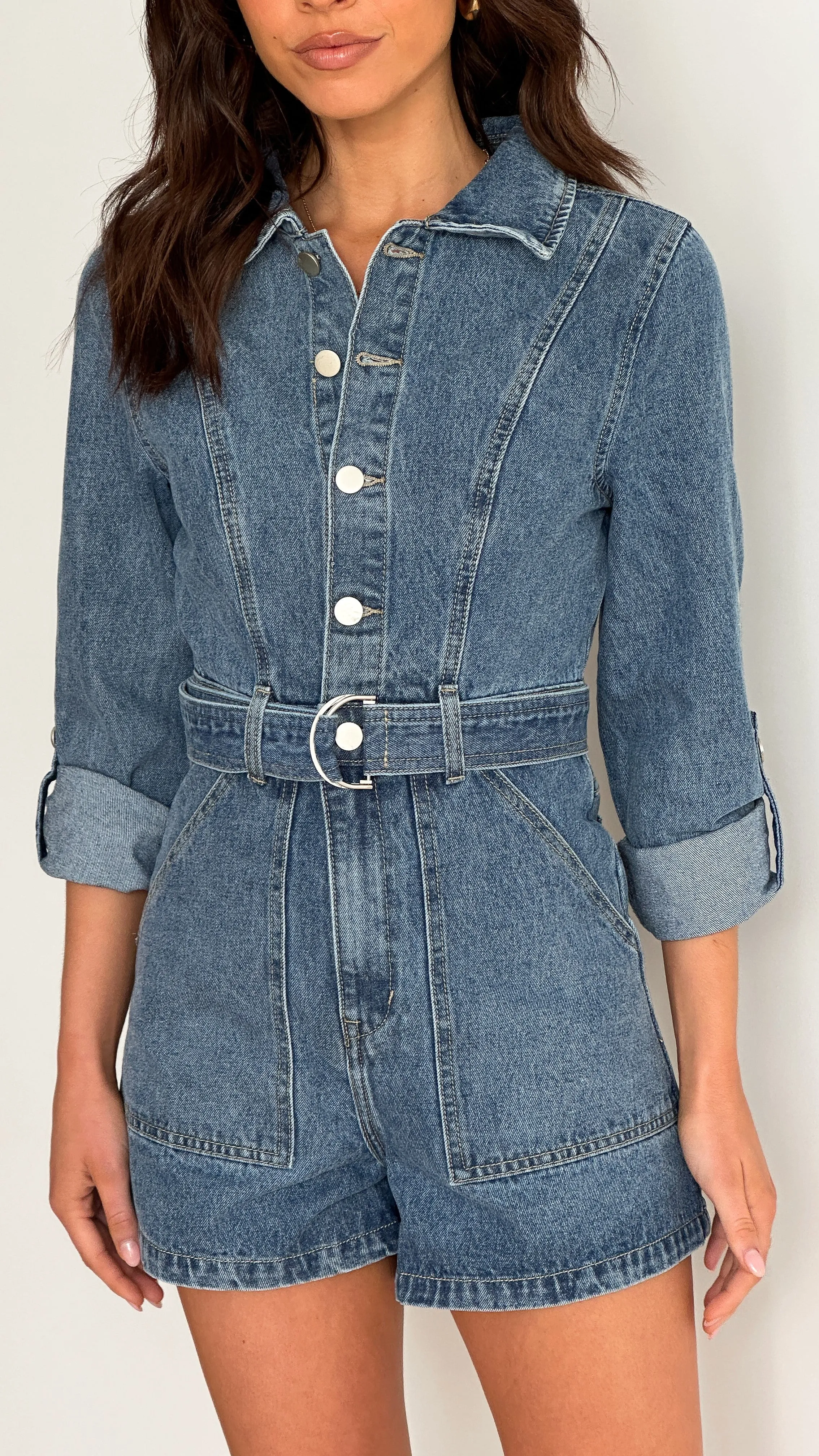 Lakeisha Long Sleeve Playsuit - Mid Blue Denim sold by Billy J product image thumbnail 4