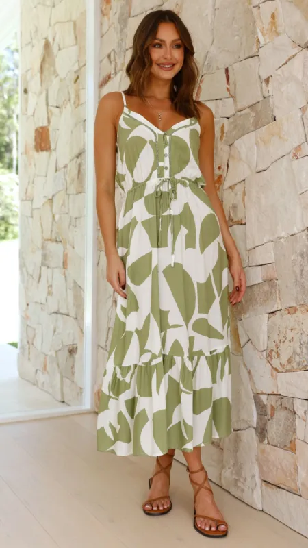 Edda Midi Dress - Sage Print sold by Billy J