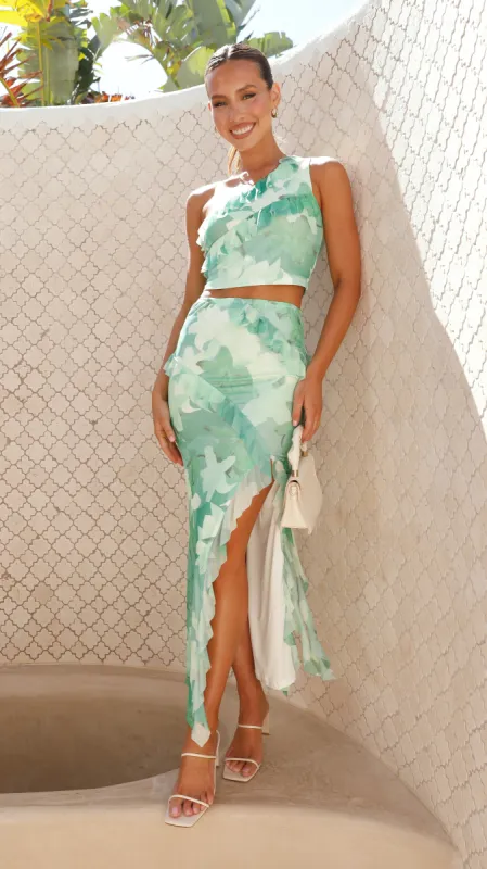 Yadira Maxi Skirt - Green Floral sold by Billy J