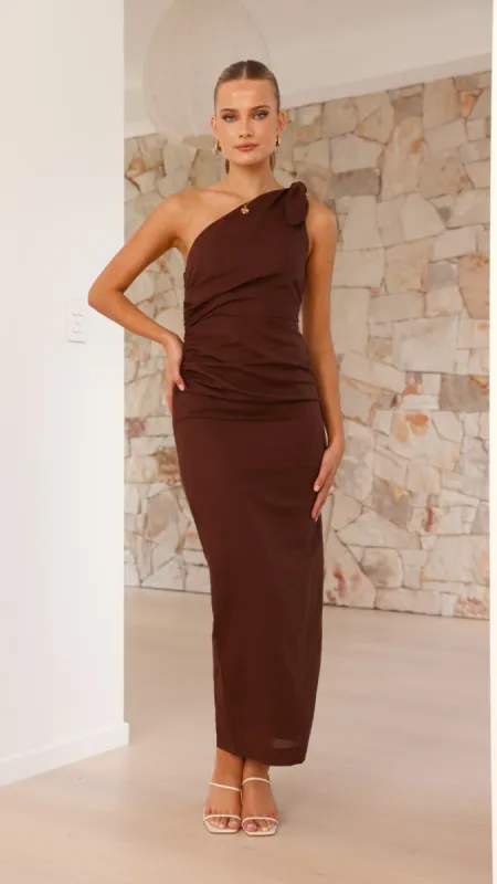 Nahilla One Shoulder Maxi Dress - Chocolate sold by Billy J