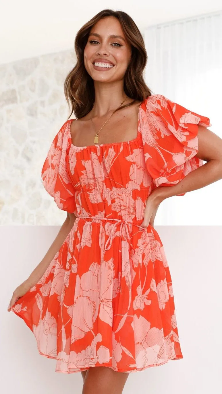 Taniah Mini Dress - Orange Floral sold by Billy J