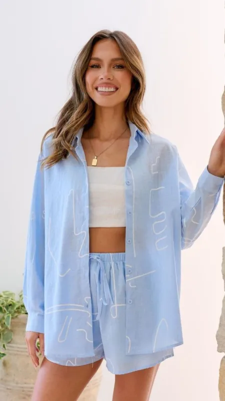 Zoey Long Sleeve Button Up Shirt and Shorts Set - Blue Sky sold by Billy J