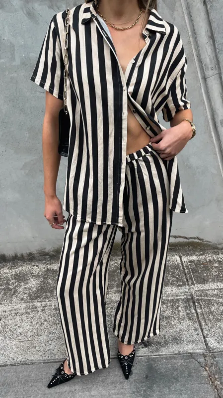 Essie Shirt - Black/Beige Stripe sold by Billy J